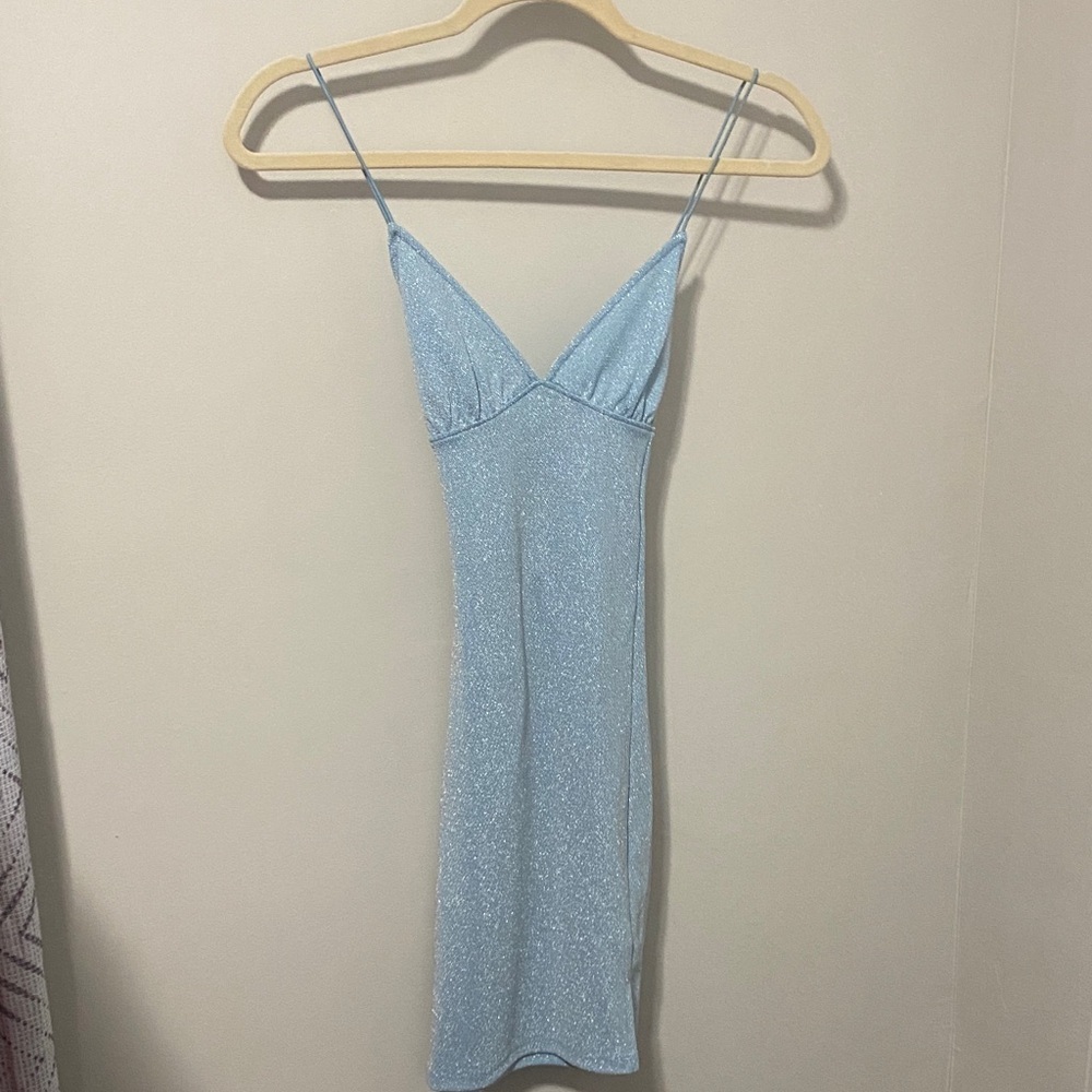 H&M Light Blue Glitter Mini Dress